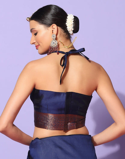 Navy Blue Banarasi Silk Saree | Sudathi