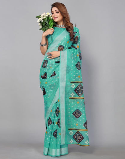 Turquoise Blue Cotton Saree | Sudathi