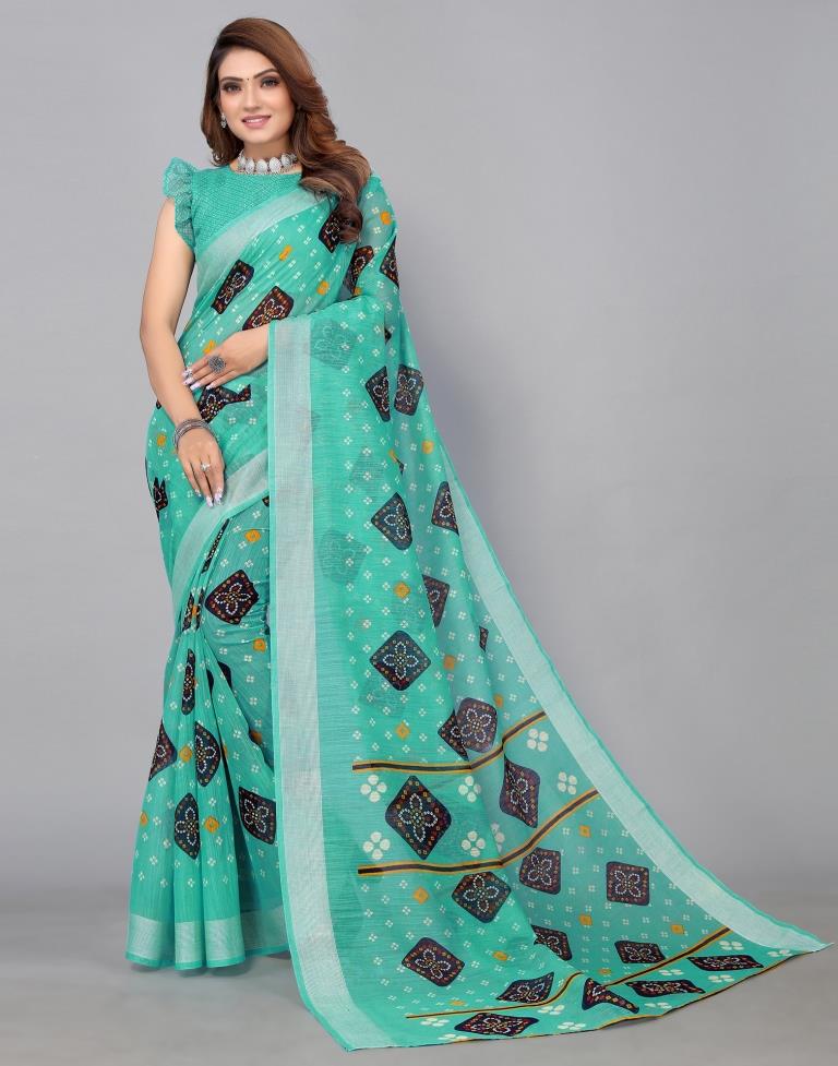 Turquoise Blue Cotton Saree | Sudathi