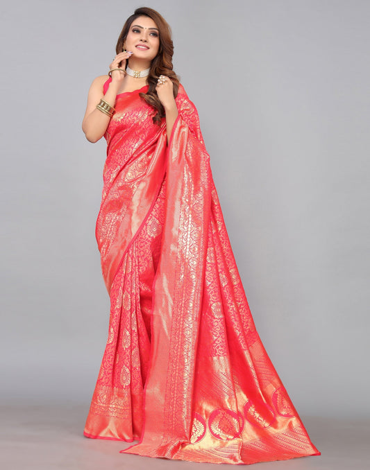 Hot Pink Kanjivaram Silk Saree | Leemboodi