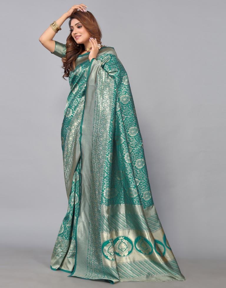 Rama Green Kanjivaram Silk Saree | Leemboodi