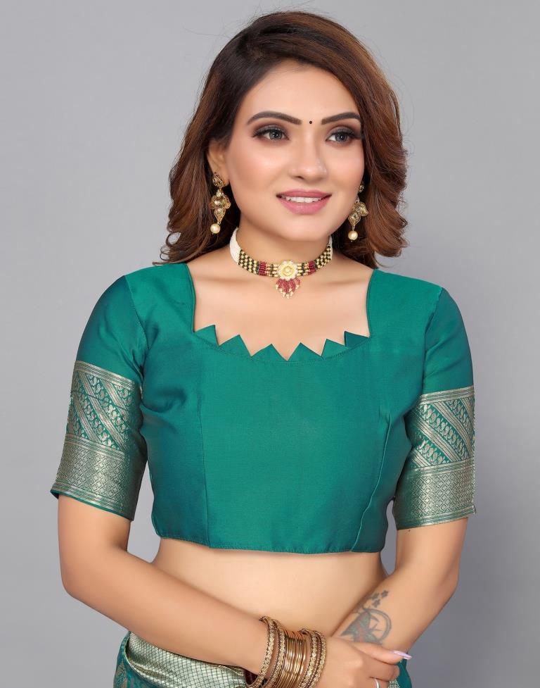 Rama Green Kanjivaram Silk Saree | Leemboodi