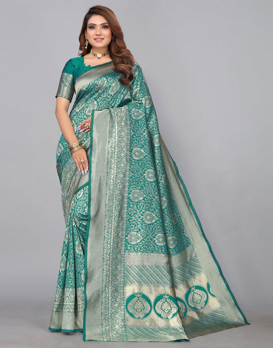 Rama Green Kanjivaram Silk Saree | Leemboodi
