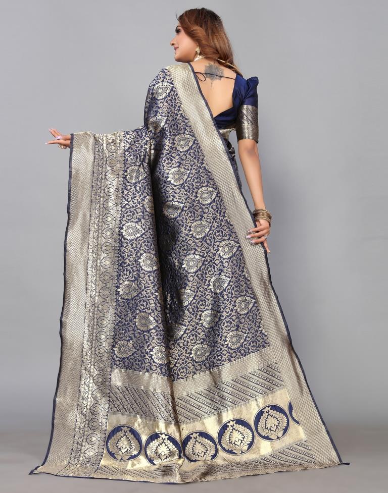 Navy Blue Kanjivaram Silk Saree | Leemboodi
