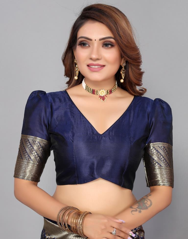 Navy Blue Kanjivaram Silk Saree | Leemboodi