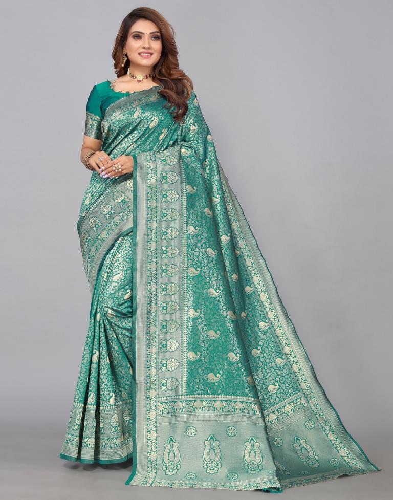Rama Green Kanjivaram Silk Saree | Leemboodi