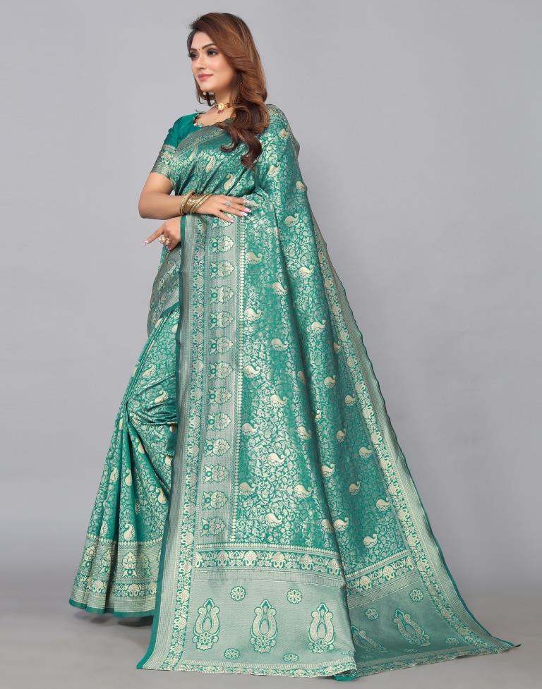 Rama Green Kanjivaram Silk Saree | Leemboodi