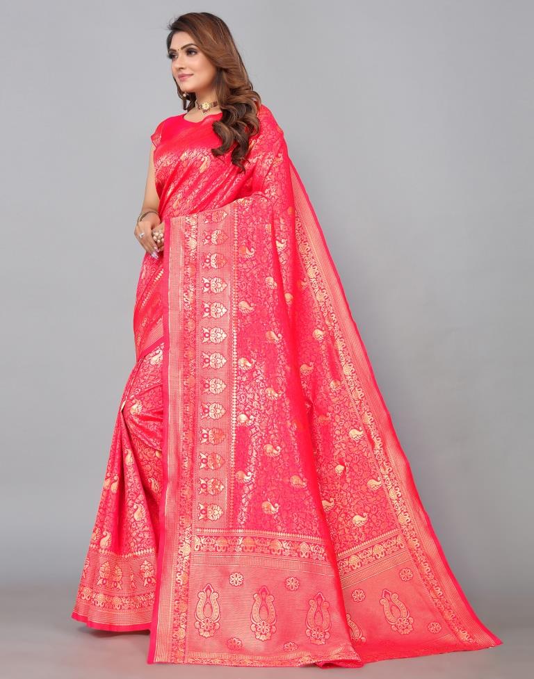 Hot Pink Kanjivaram Silk Saree | Leemboodi