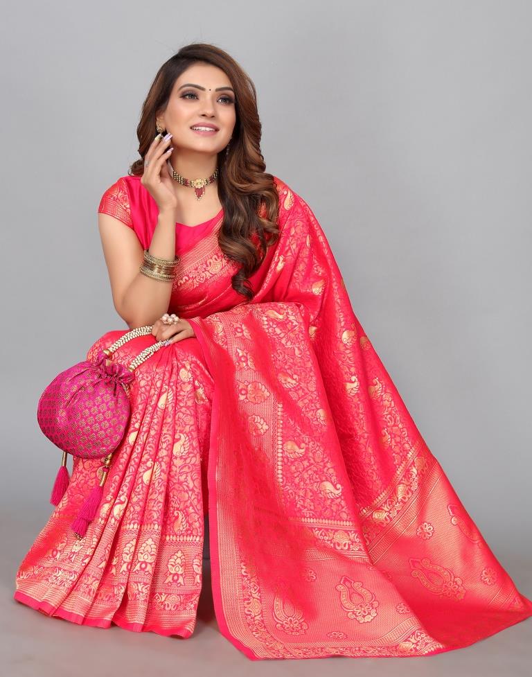 Hot Pink Kanjivaram Silk Saree | Leemboodi