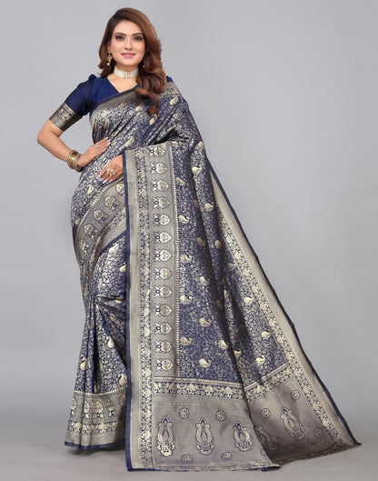 Navy Blue Kanjivaram Silk Saree | Leemboodi