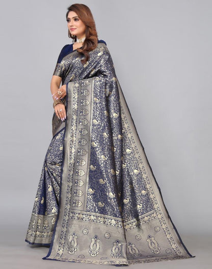 Navy Blue Kanjivaram Silk Saree | Leemboodi