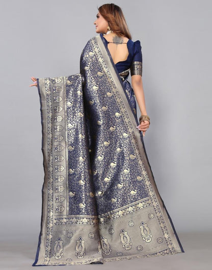 Navy Blue Kanjivaram Silk Saree | Leemboodi