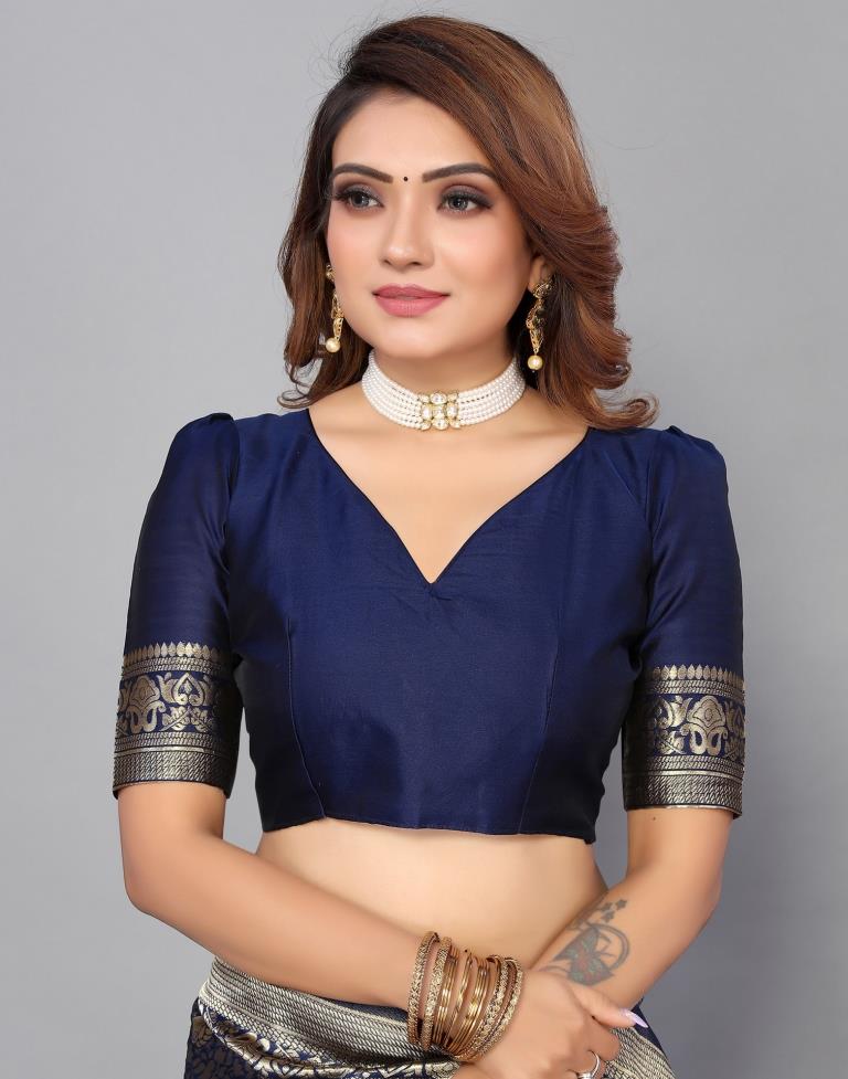 Navy Blue Kanjivaram Silk Saree | Leemboodi