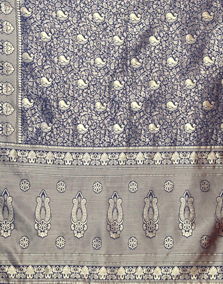 Navy Blue Kanjivaram Silk Saree | Leemboodi