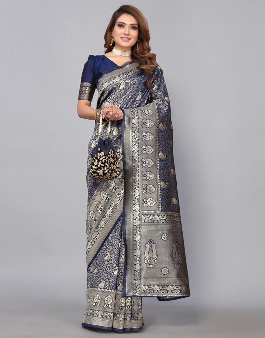 Navy Blue Kanjivaram Silk Saree | Leemboodi