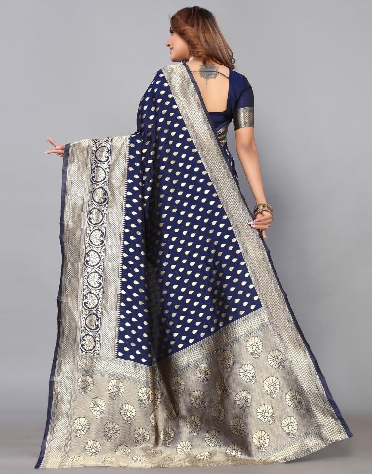 Navy Blue Banarasi Silk Saree | Leemboodi