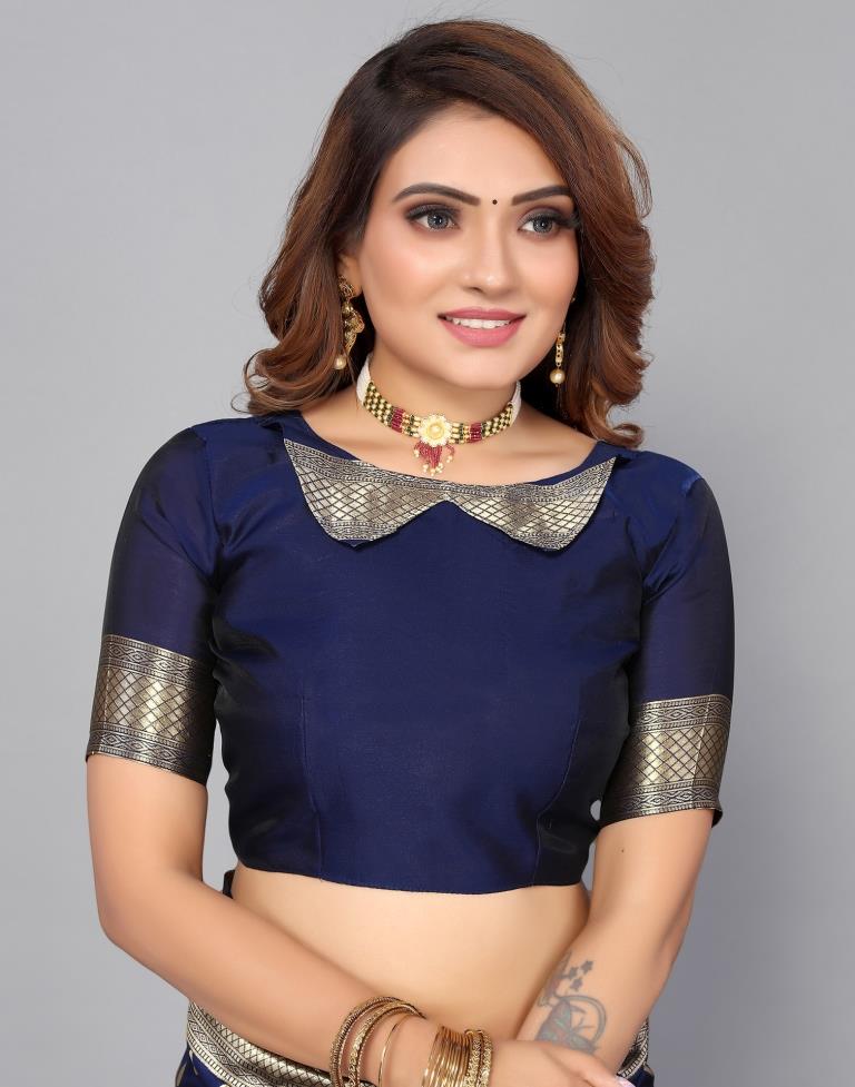 Navy Blue Banarasi Silk Saree | Leemboodi