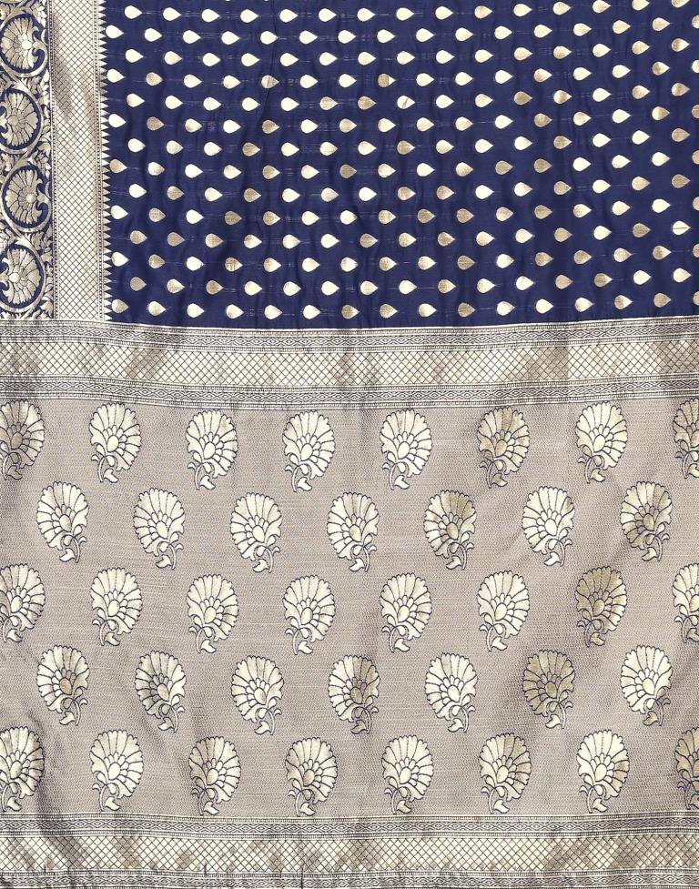 Navy Blue Banarasi Silk Saree | Leemboodi