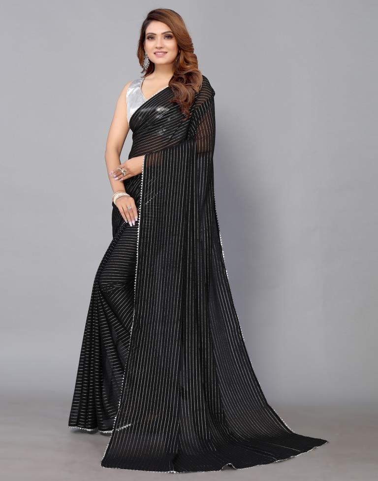 Black Chiffon Plain Saree | Sudathi