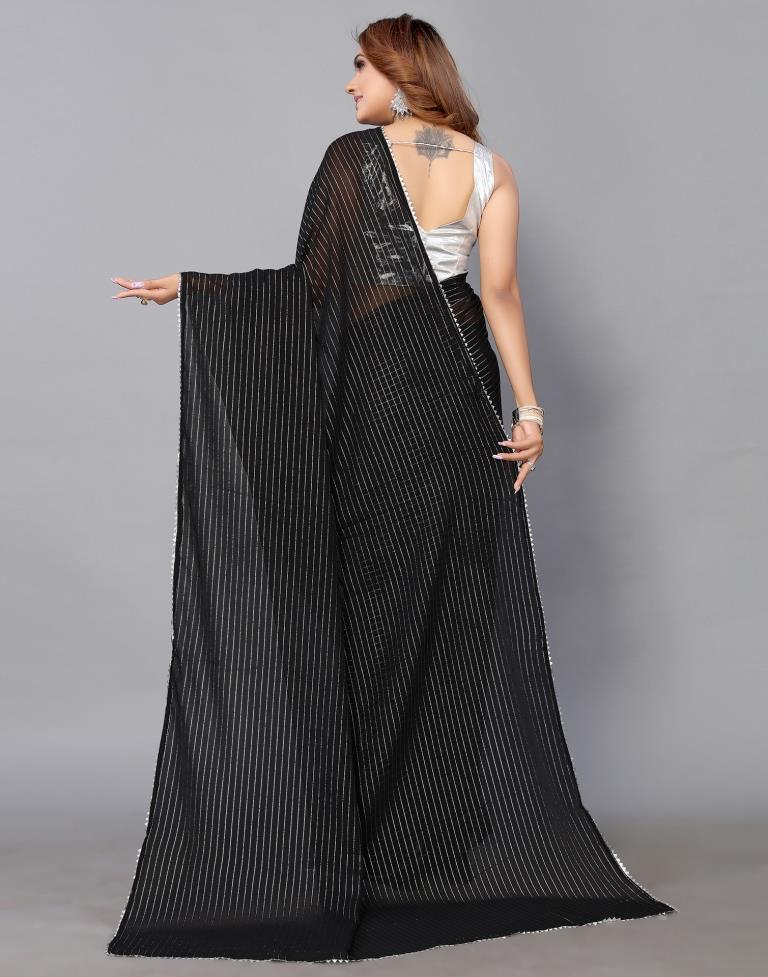 Black Chiffon Plain Saree | Sudathi