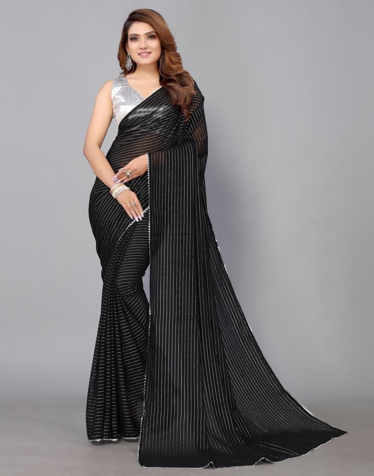 Black Chiffon Plain Saree | Sudathi