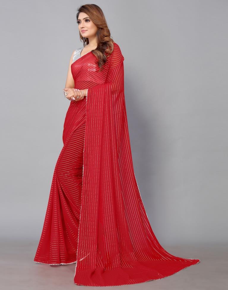 Red Chiffon Plain Saree | Sudathi