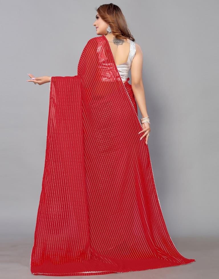 Red Chiffon Plain Saree | Sudathi