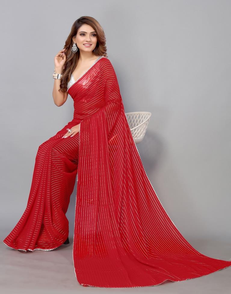 Red Chiffon Plain Saree | Sudathi