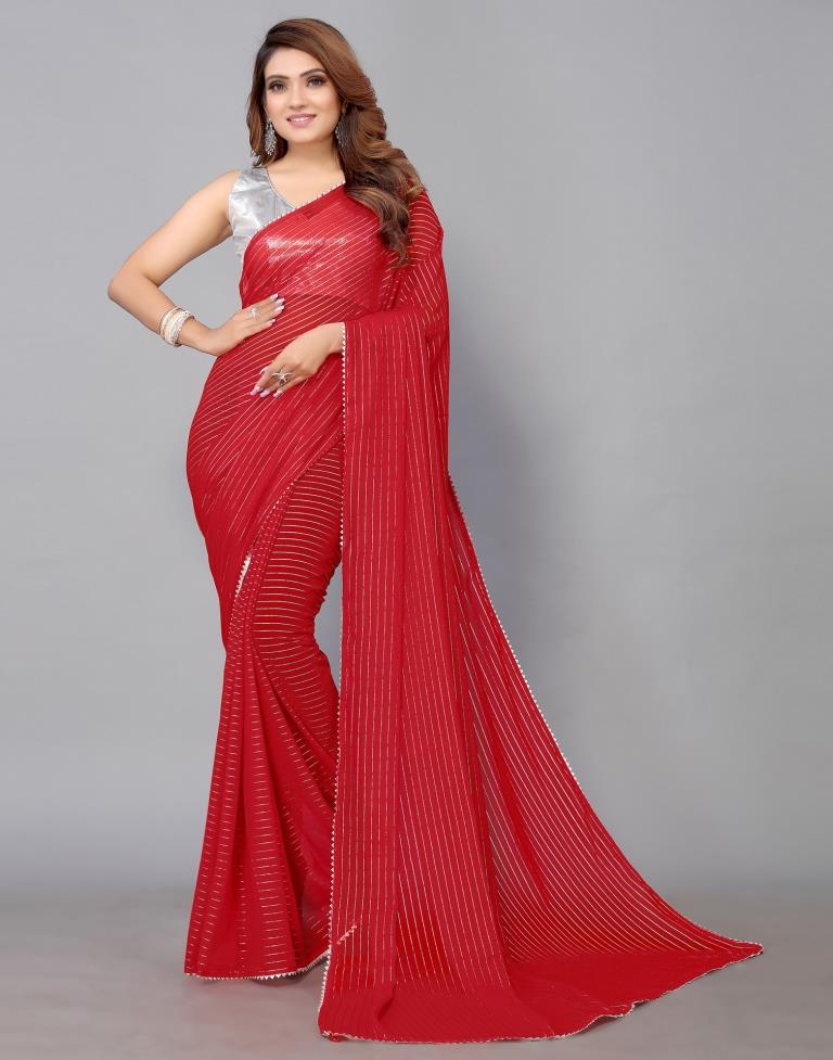 Red Chiffon Plain Saree | Sudathi