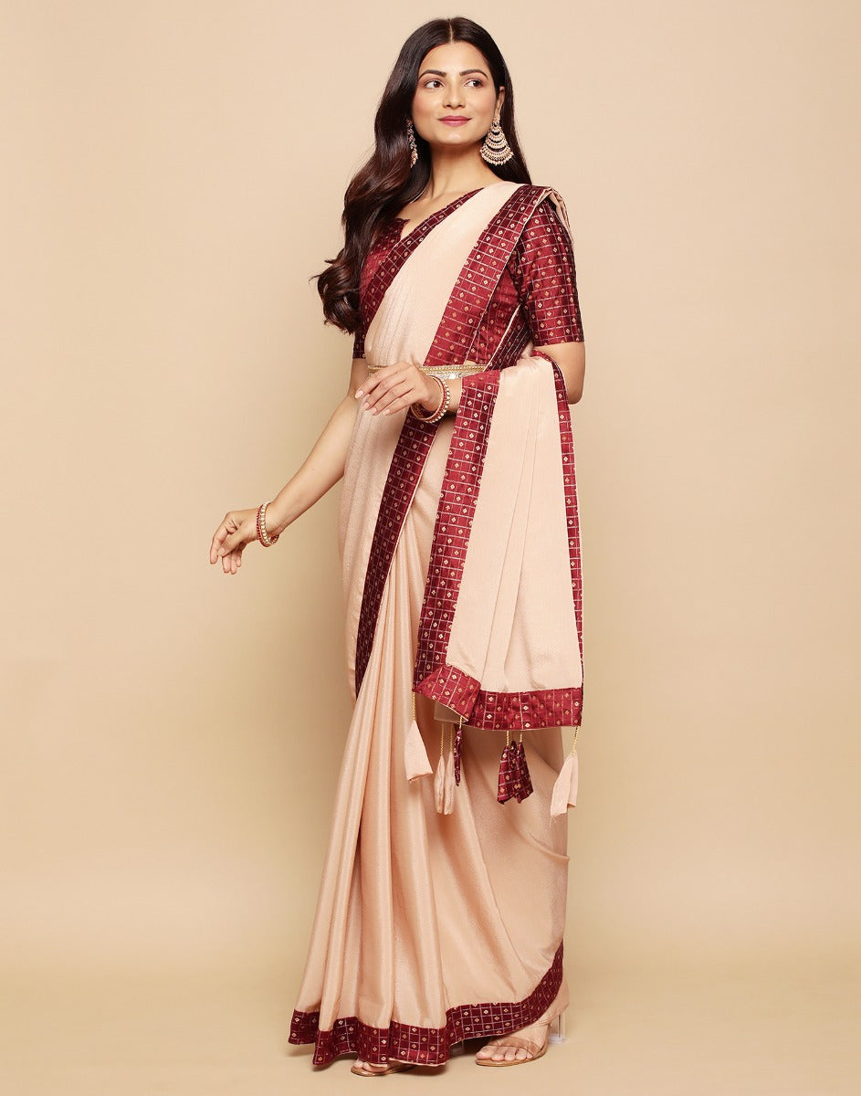 Beige Chiffon Plain Saree | Sudathi