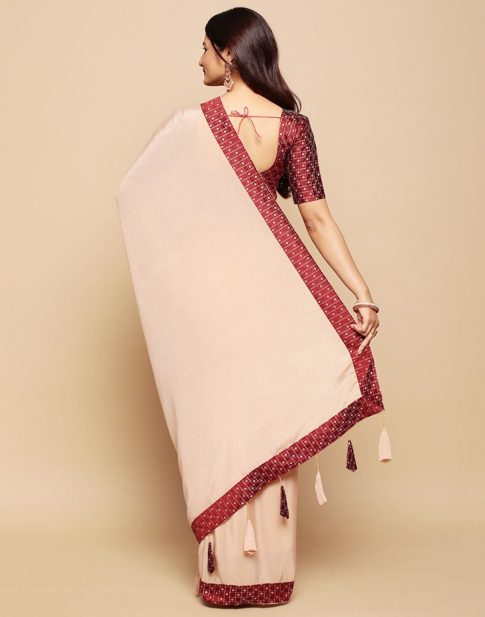 Beige Chiffon Plain Saree | Sudathi