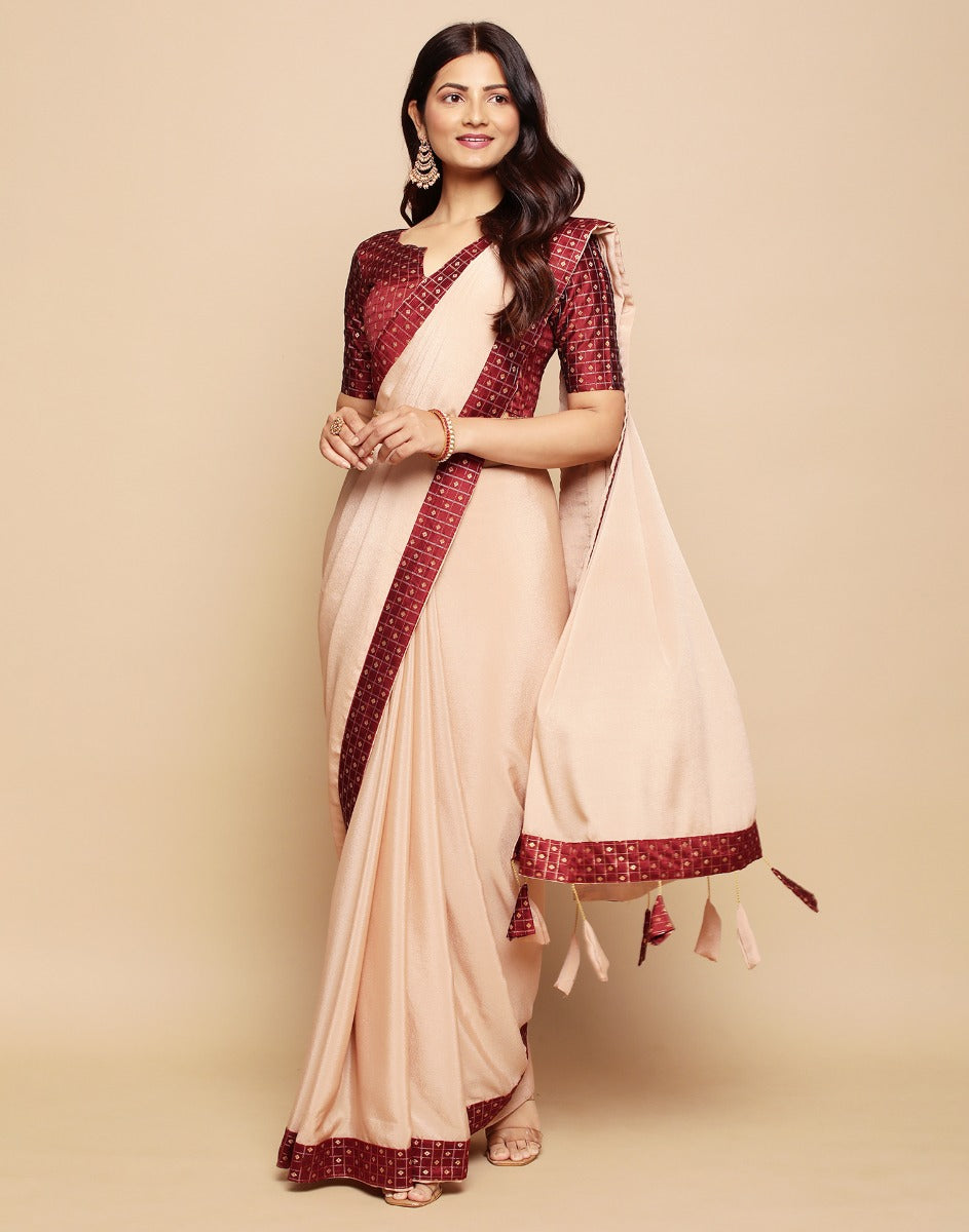 Beige Chiffon Plain Saree | Sudathi