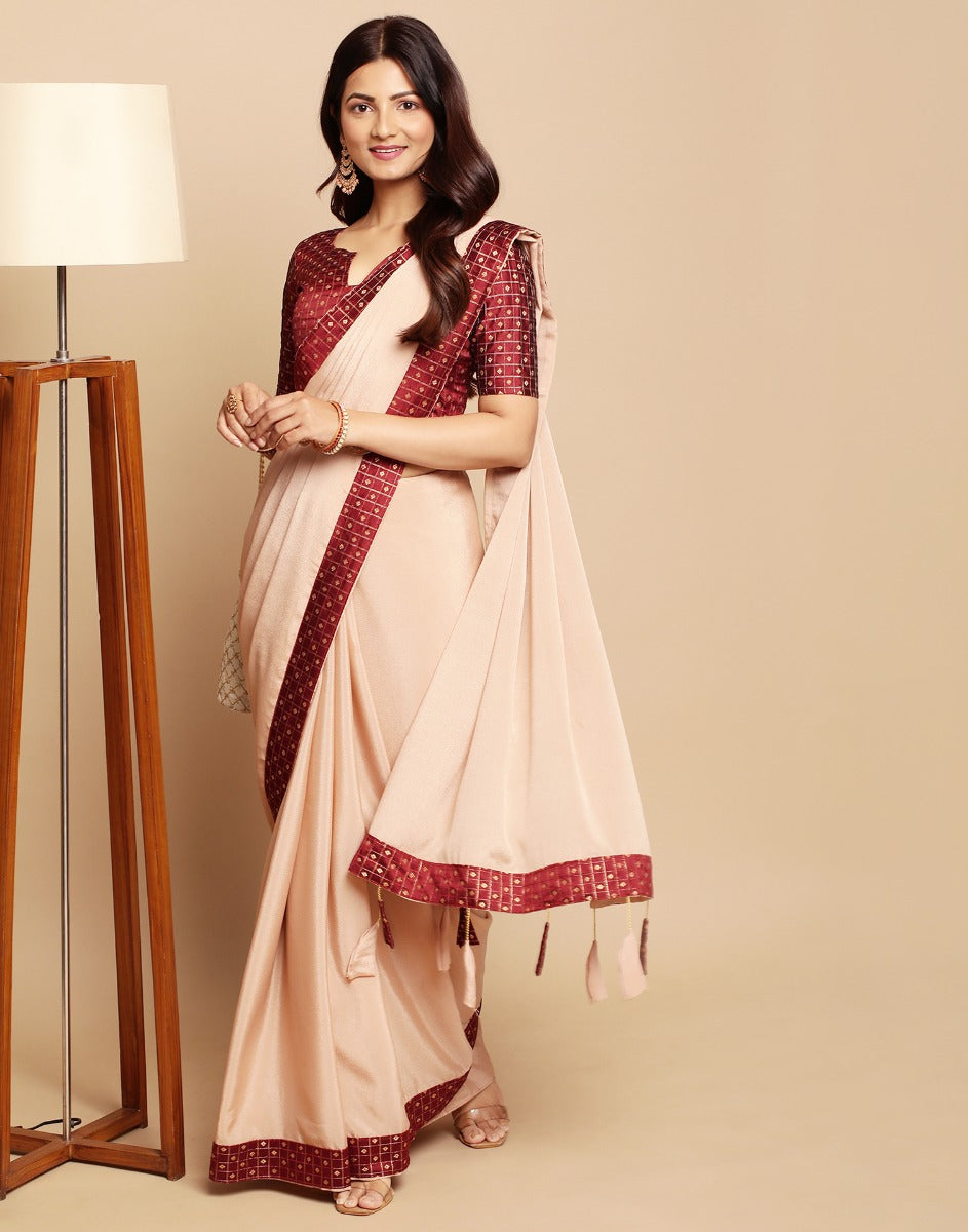 Beige Chiffon Plain Saree | Sudathi