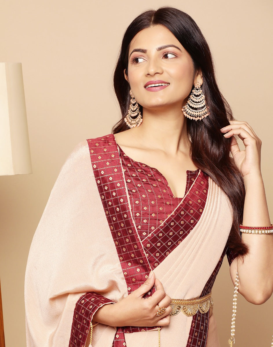 Beige Chiffon Plain Saree | Sudathi