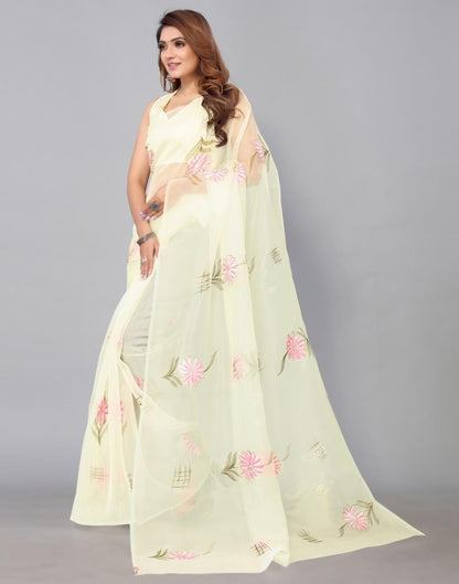 Off White Organza Saree | Leemboodi