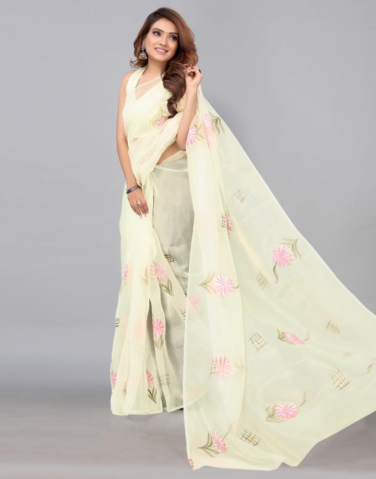 Off White Organza Saree | Leemboodi