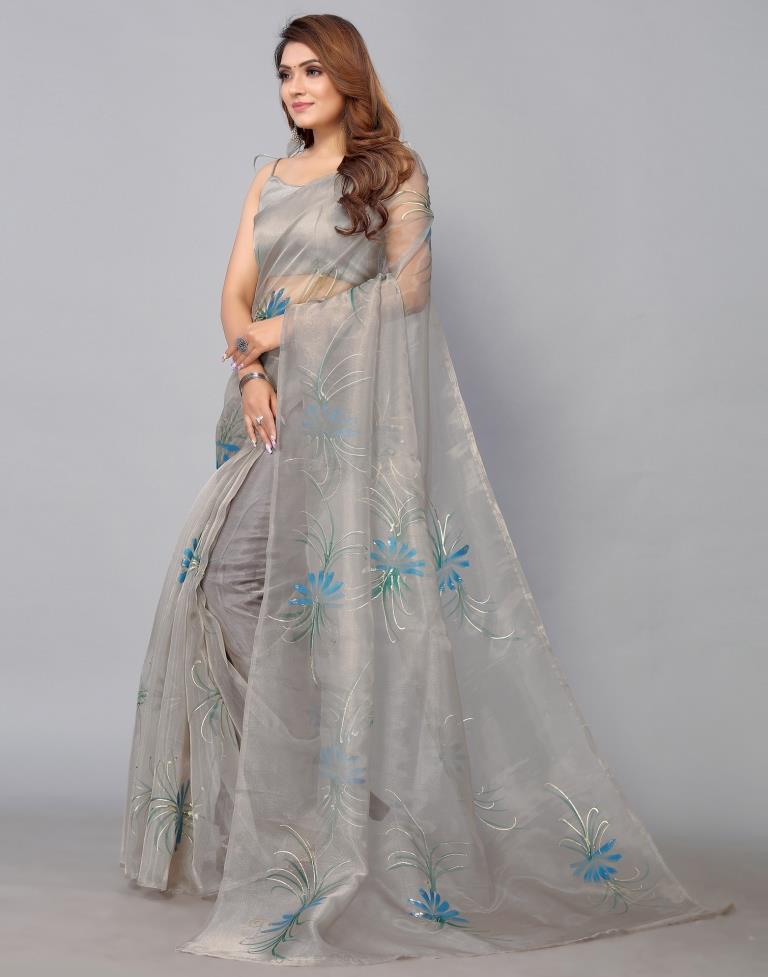 Stone Grey Organza Saree | Sudathi
