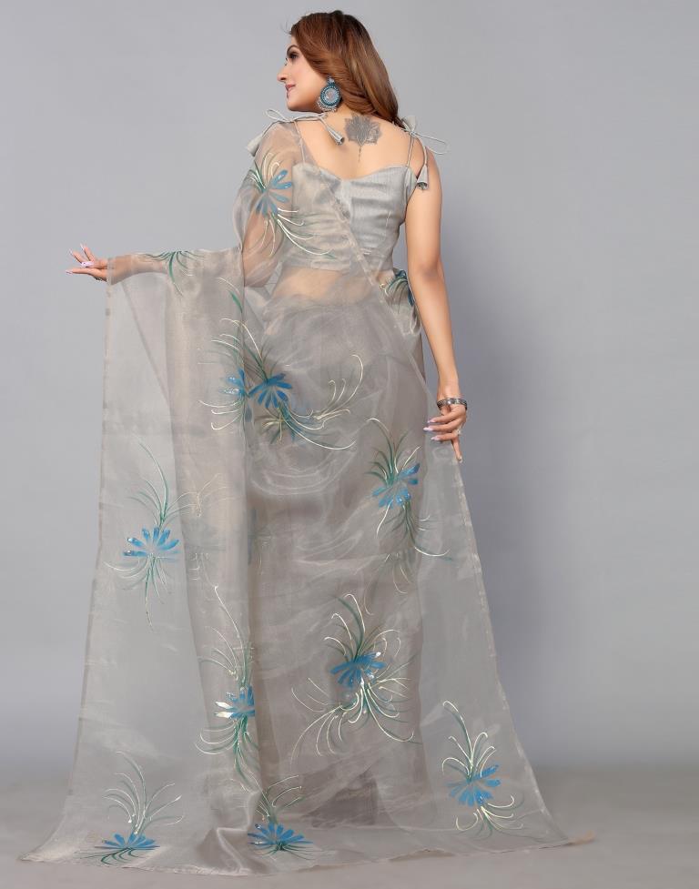 Stone Grey Organza Saree | Sudathi