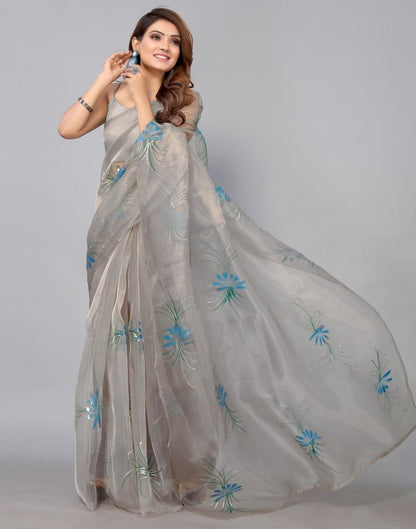 Stone Grey Organza Saree | Sudathi