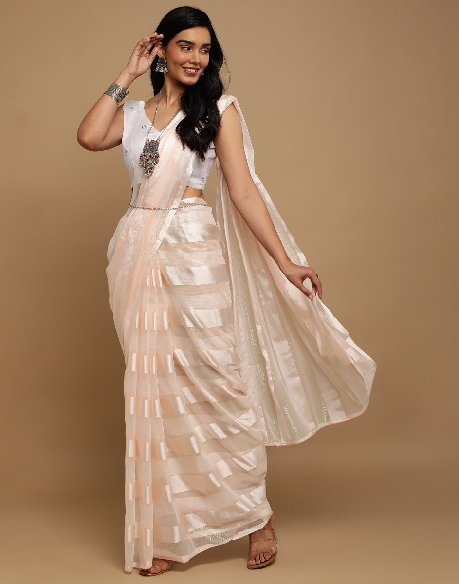 Light Peach Striped Woven Saree | Sudathi