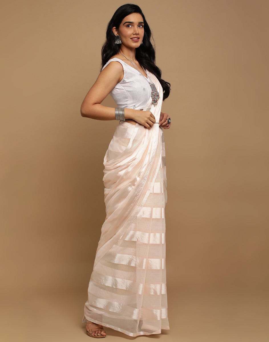 Light Peach Striped Woven Saree | Sudathi