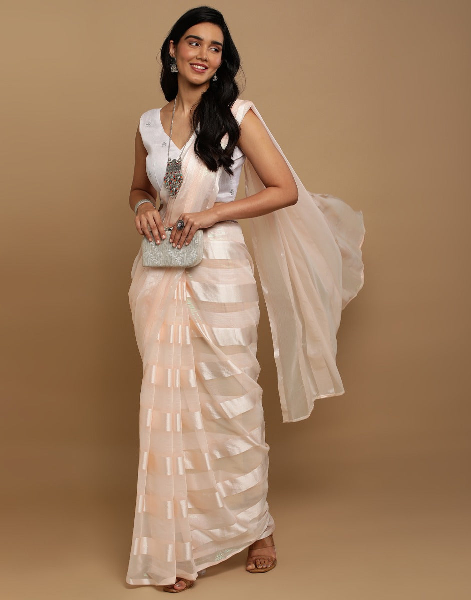 Light Peach Striped Woven Saree | Sudathi