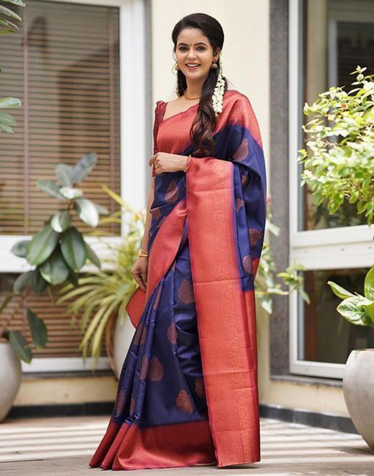 Dark Blue Kanjivaram Silk Saree | Leemboodi