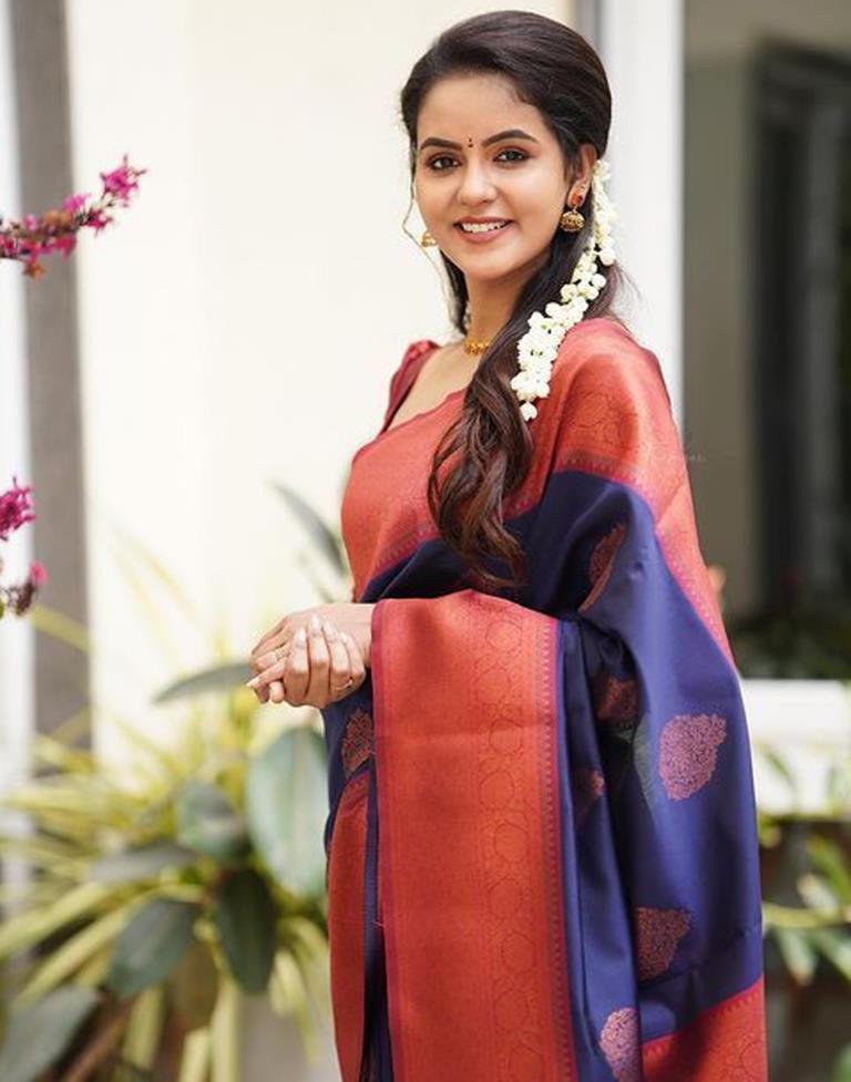 Dark Blue Kanjivaram Silk Saree | Leemboodi