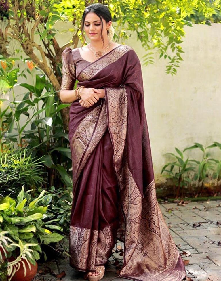 Dark Brown Kanjivaram Silk Saree | Sudathi