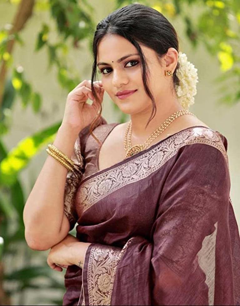 Dark Brown Kanjivaram Silk Saree | Sudathi