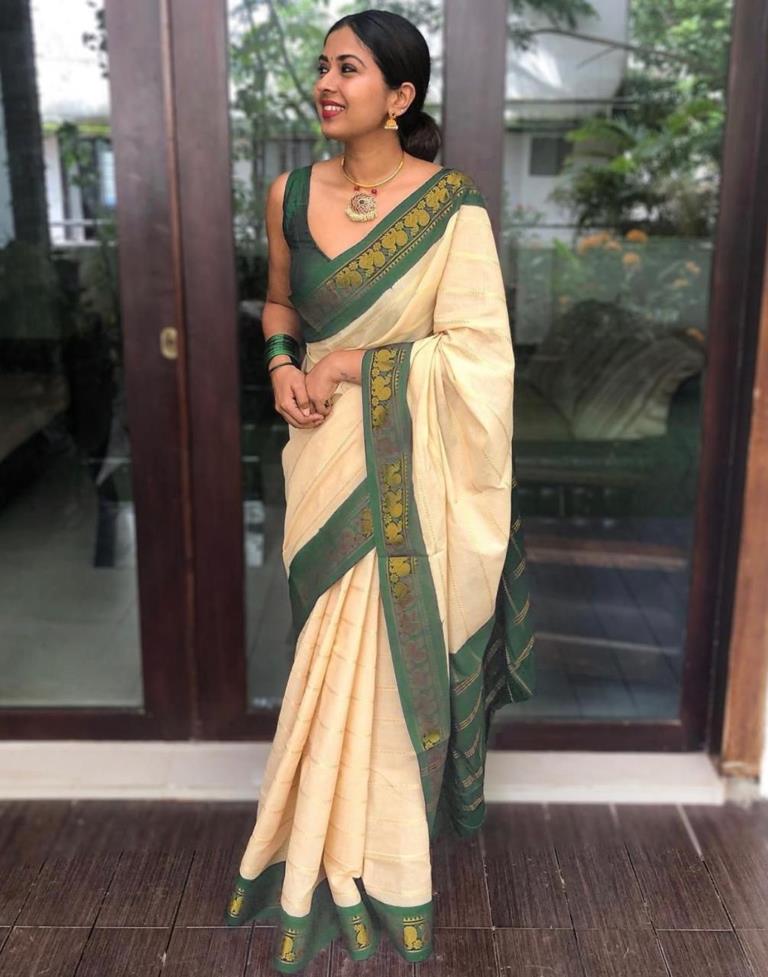 Off White Kanjivaram Silk Saree | Sudathi