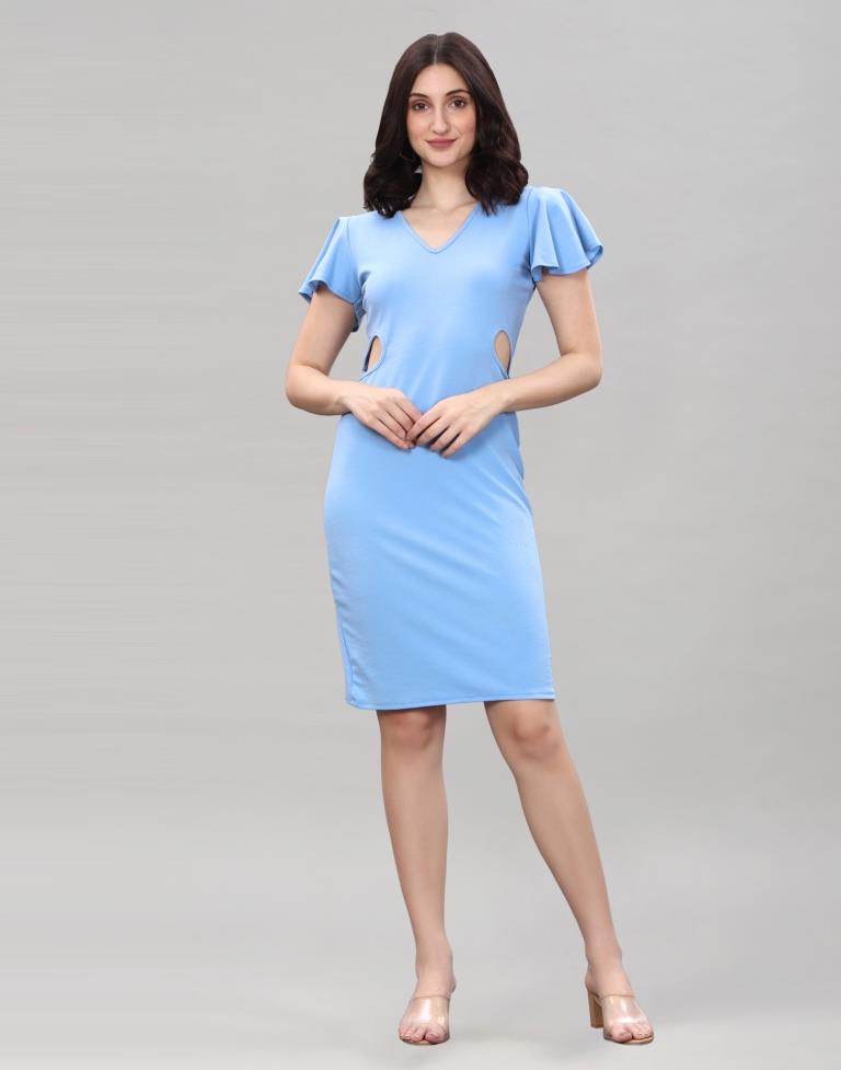 Light Blue Bell Sleeve Bodycon Dress | Sudathi