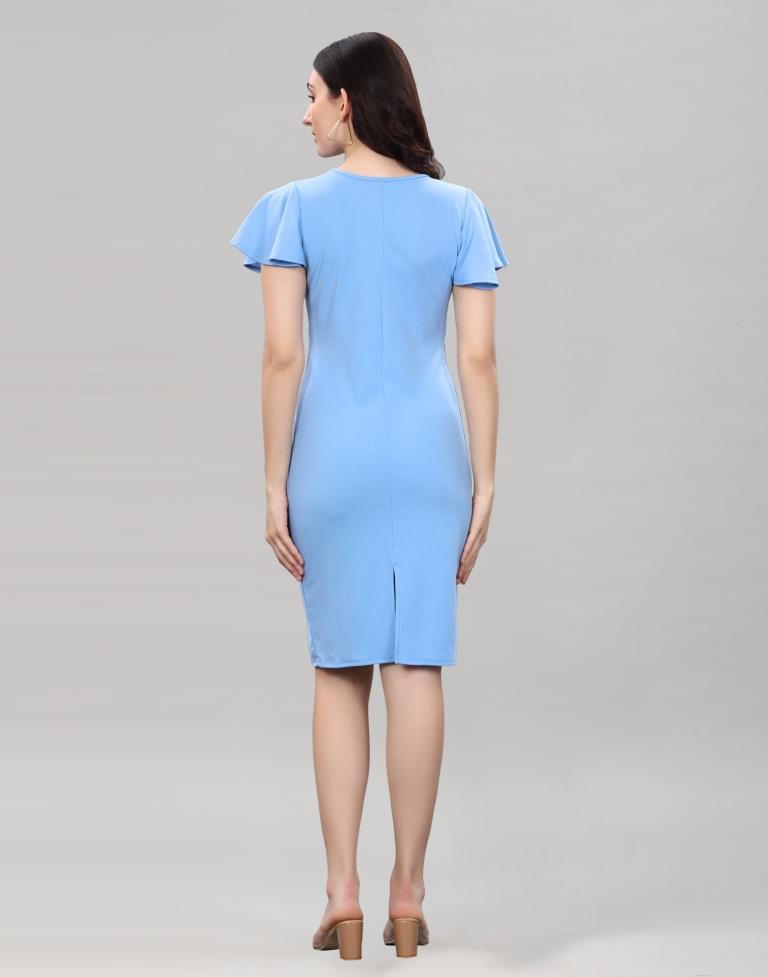 Light Blue Bell Sleeve Bodycon Dress | Sudathi