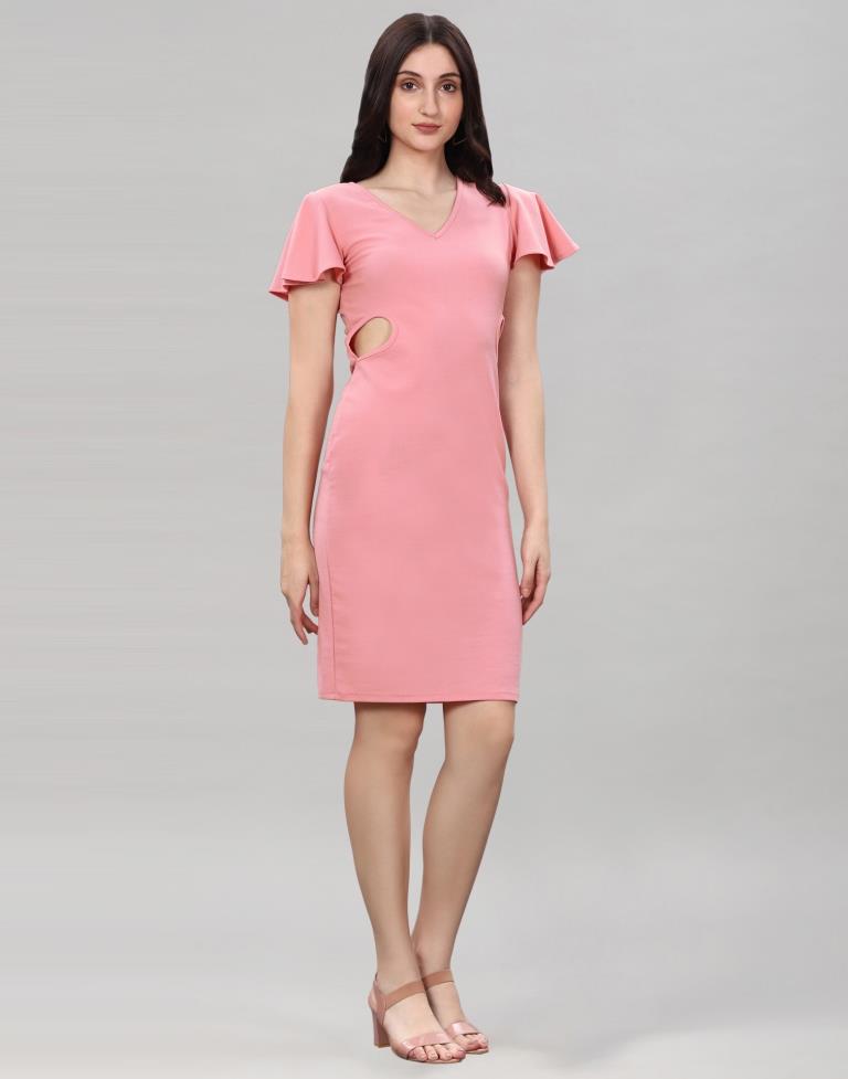 Peach Bell Sleeve Bodycon Dress | Sudathi